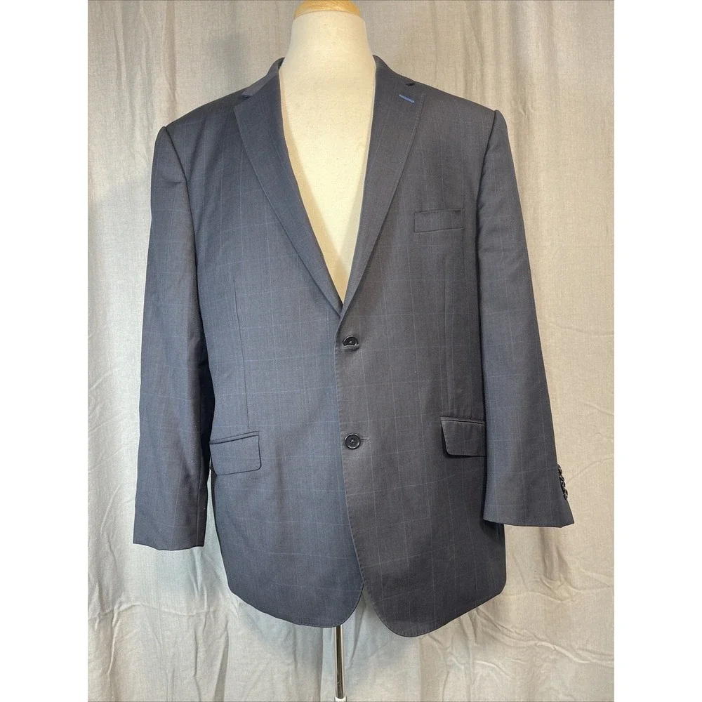 Jos A Bank 1905 Navy Blue Plaid Wool Sport Coat Blazer 46R Office Evening